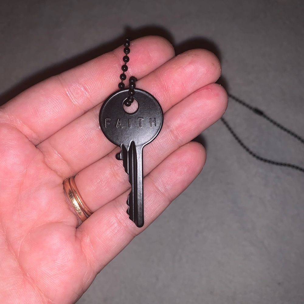 Long black giving keys faith necklace